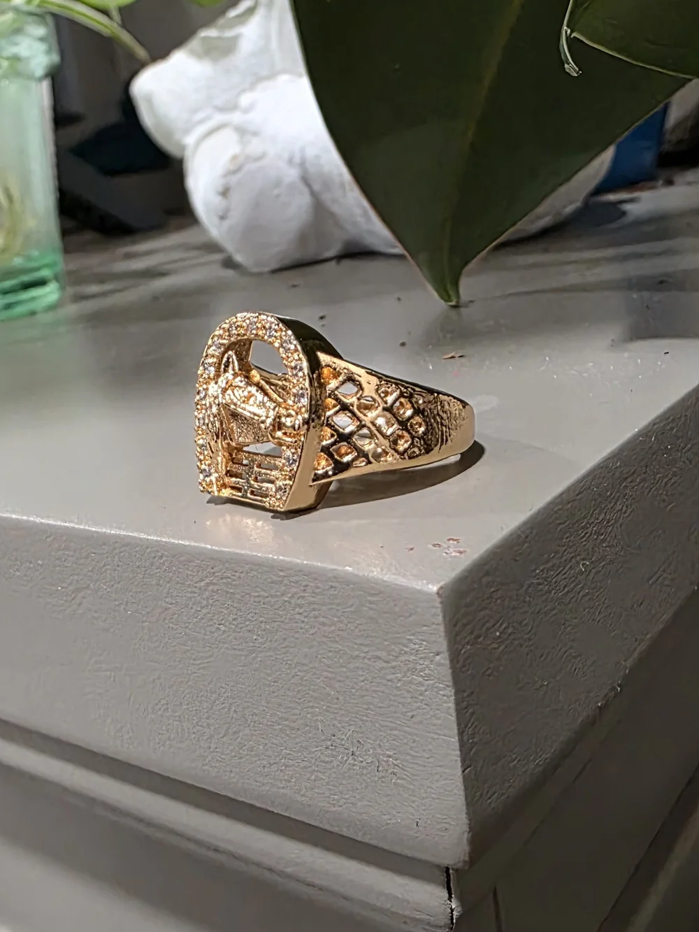 14k Gold Plated Horsehead Pave Ring
